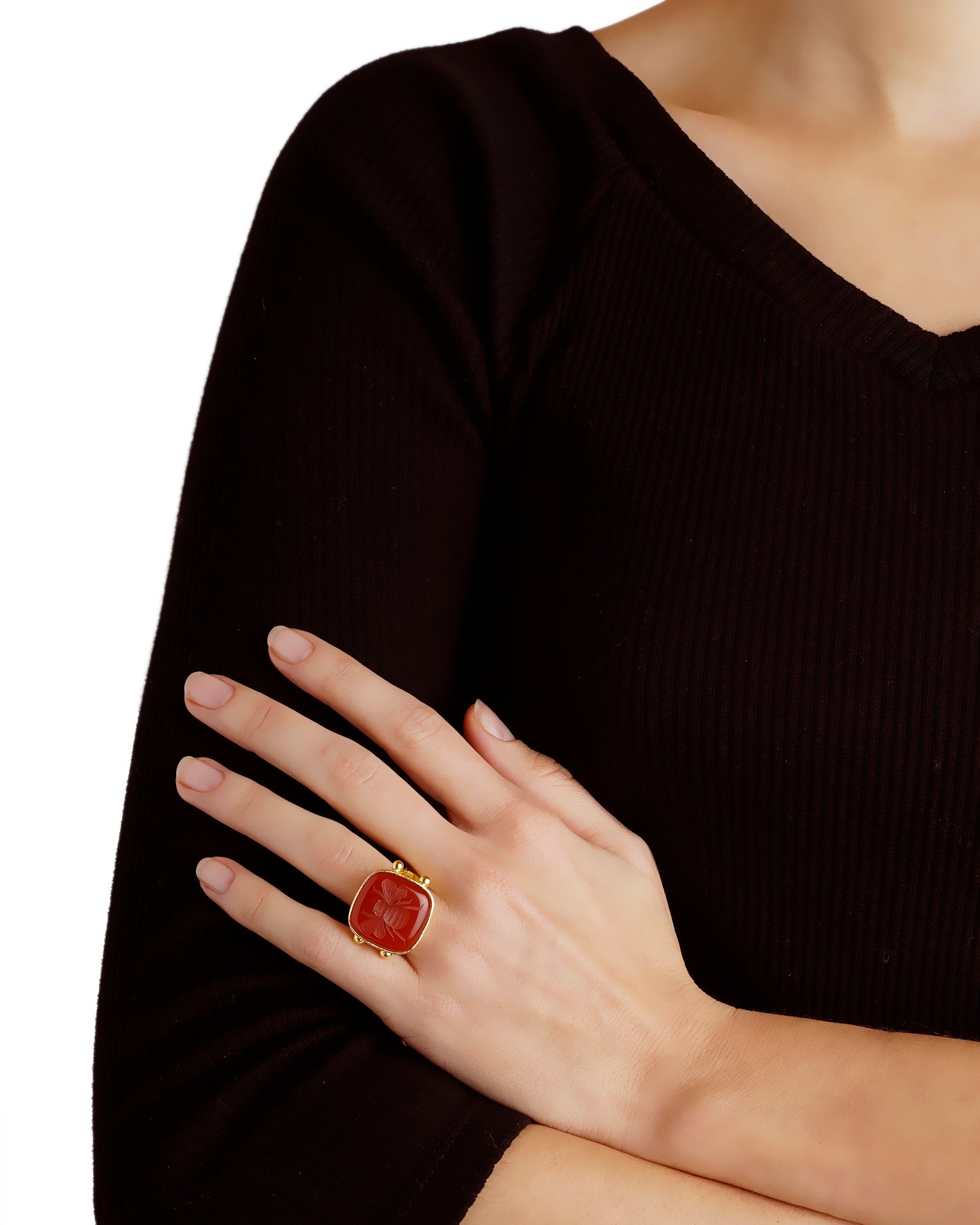 Carnelian 20x20 'Bee' Ring – Elizabeth Locke Jewels