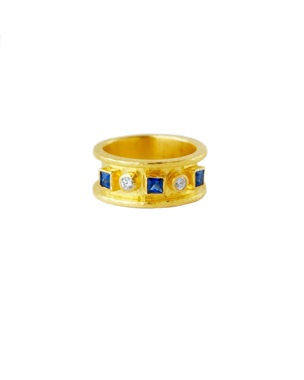 Blue Sapphire and Diamond Straight Cigar Band