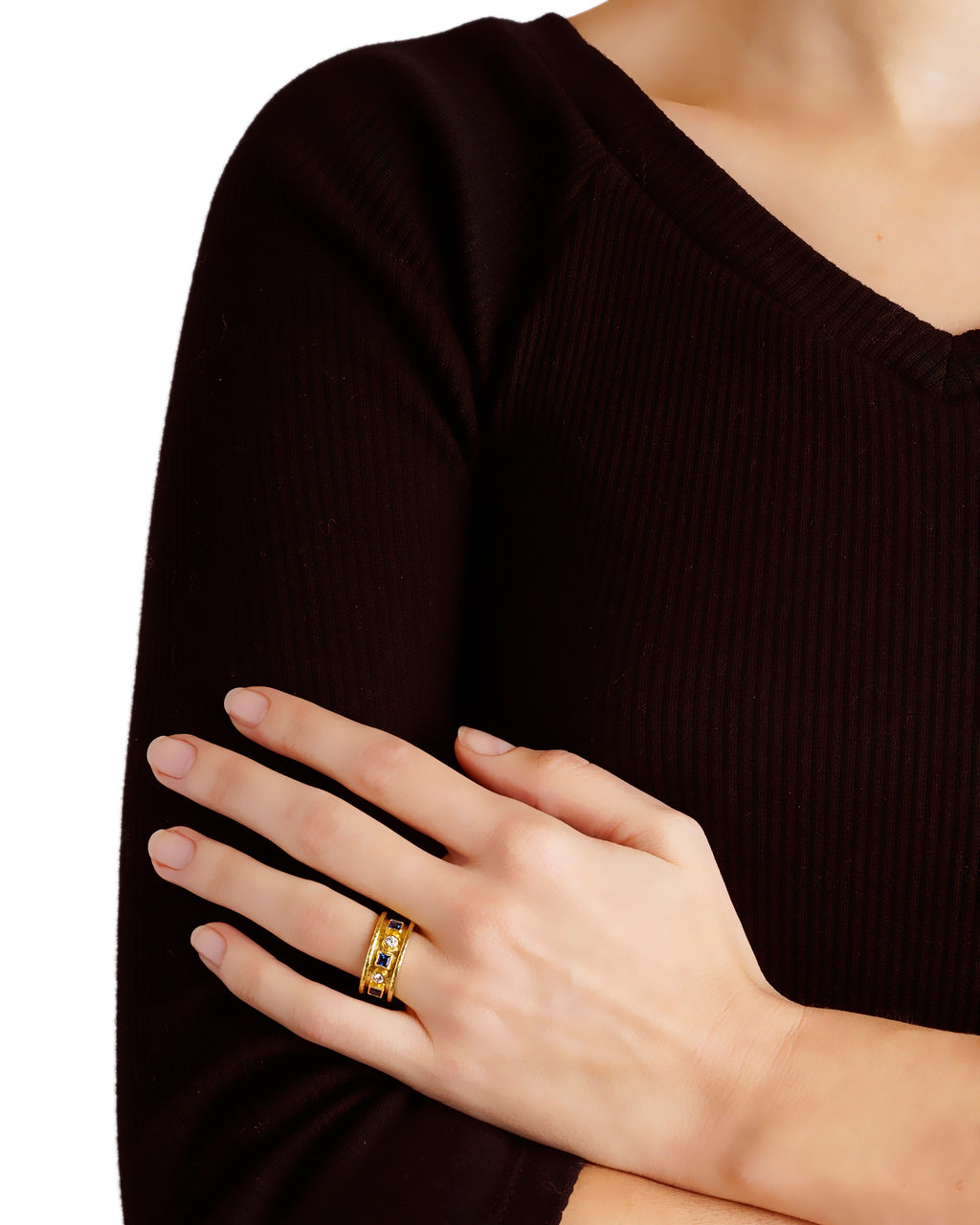 Blue Sapphire and Diamond Straight Cigar Band