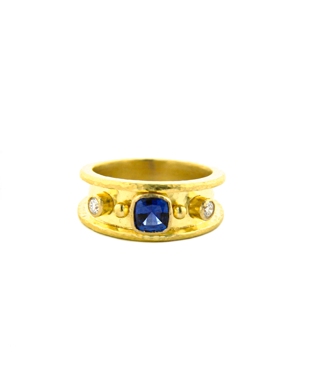 Blue Sapphire and Diamond Narrow Cigar Band