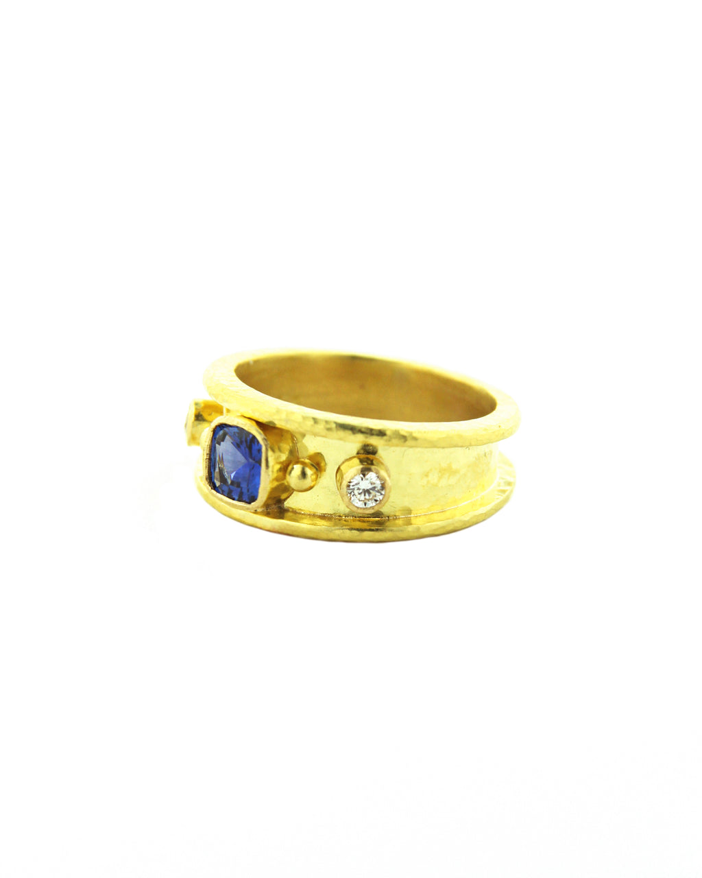 Blue Sapphire and Diamond Narrow Cigar Band
