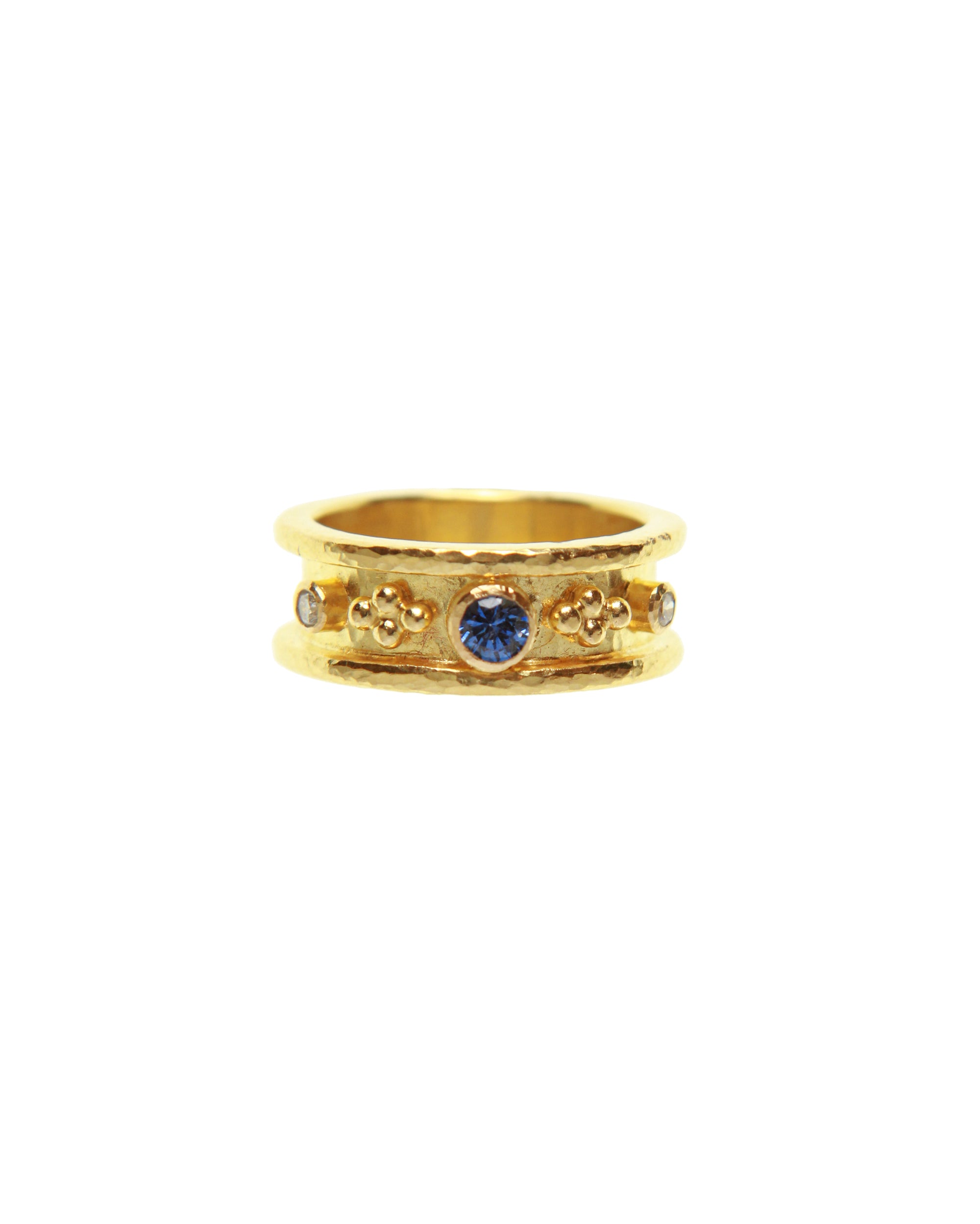 Blue Sapphire and Diamond Narrow Cigar Band