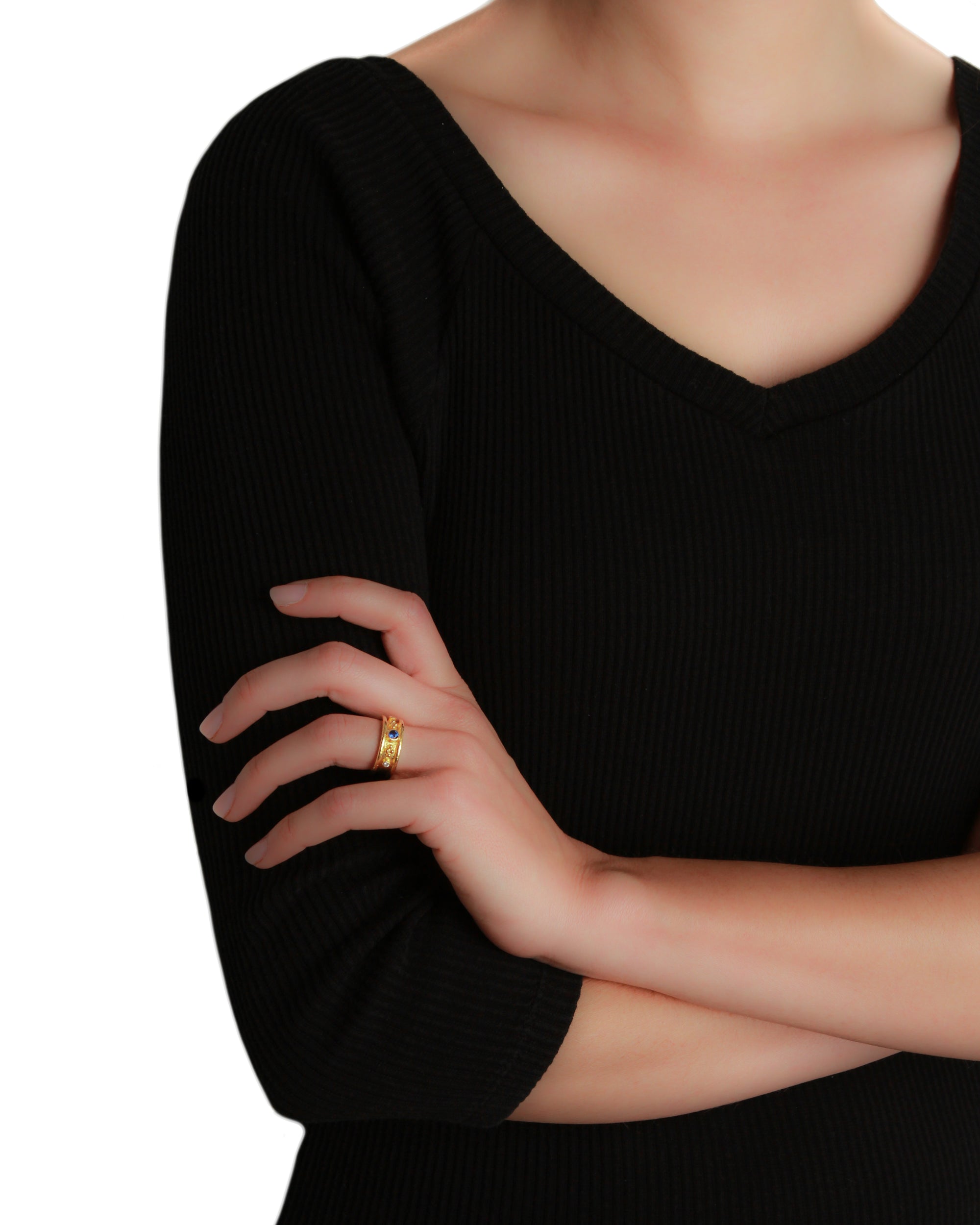 Blue Sapphire and Diamond Narrow Cigar Band